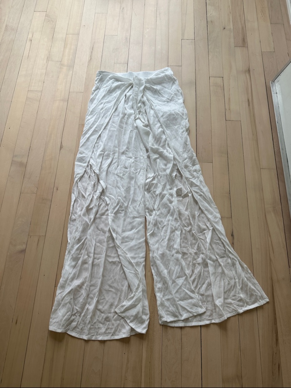 White Wide-Leg Tie-Front Pants for swim coverup
